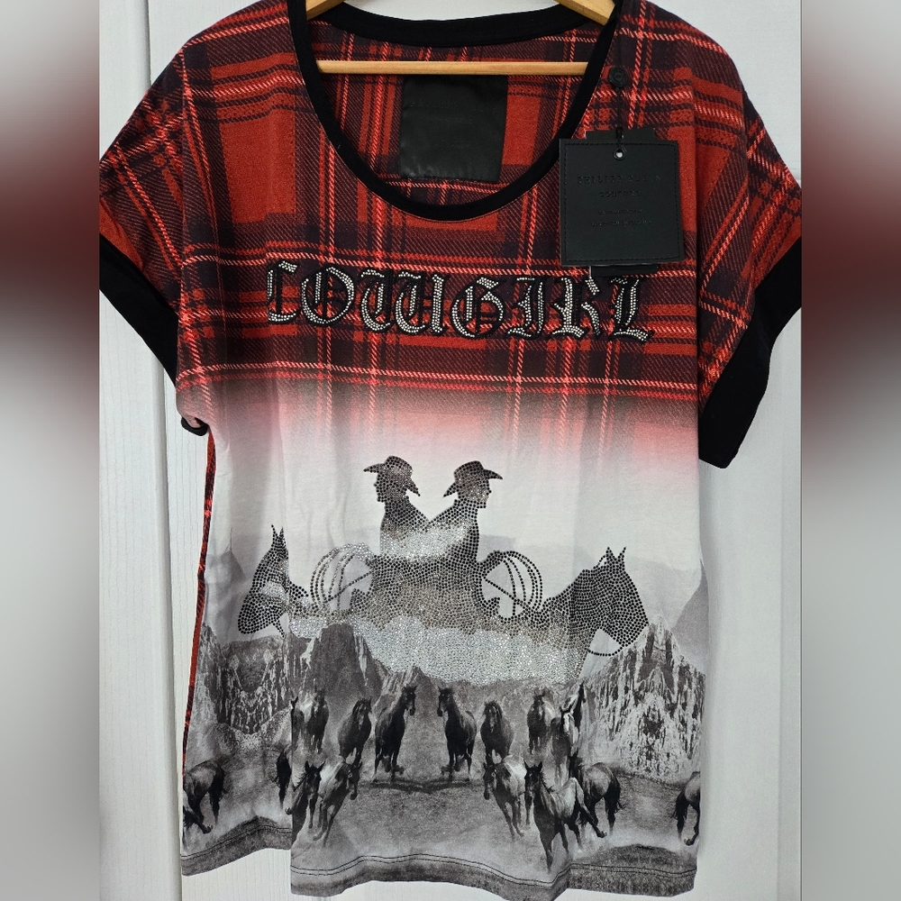 Philipp Plein women's Short Sleeves T-Shirt, black and red plaid